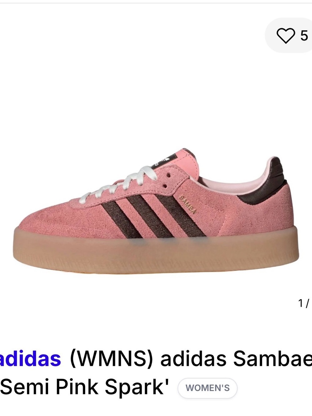 Adidas Women's Sambae Sneaker | Semi Pink Spark | Size 8